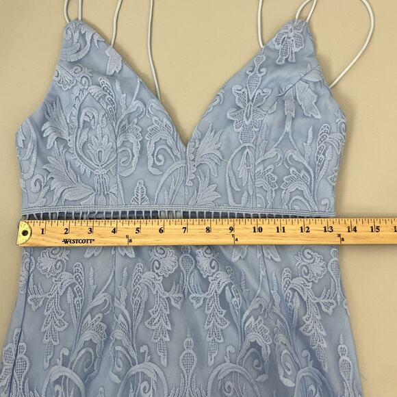 Pink Lily Embroidered Sheath Pencil Dress Medium Mesh Blue V Neck Strappy - Picture 8 of 14